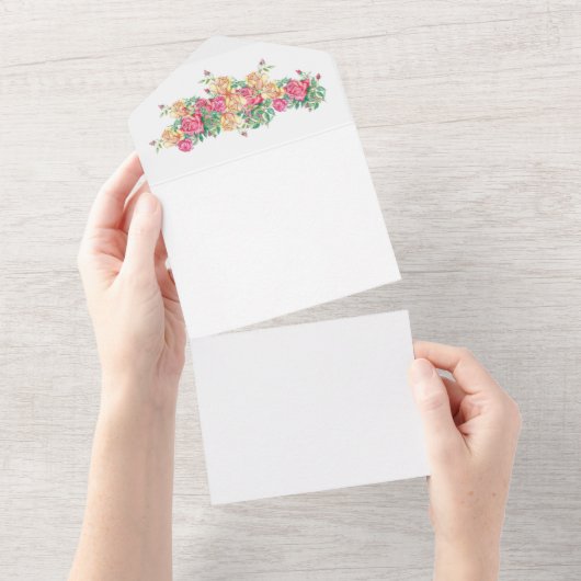 huwelijksuitnodiging, waterverf rozen all in one uitnodiging (Afscheurbaar)