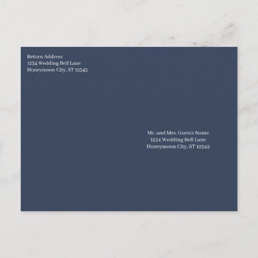 Huwelijksuitnodiging Wit op Midnight Blue Uitnodiging Briefkaart (Achterkant)