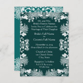 Huwelijksuitnodiging Wit op SeaBlue Flower Uitnodiging Briefkaart (Voorkant / Achterkant)