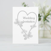 Huwelijksuitnodiging Zilveren Hart Vlinders Kaart (Staand voorkant)
