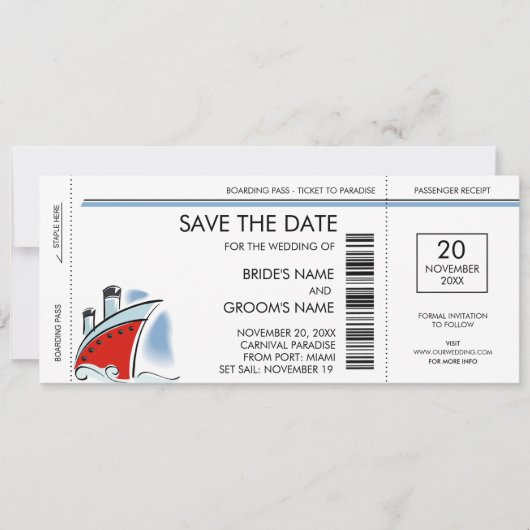 Huwelijksuitnodigingen Cruise Schip Save the Date (Voorkant)