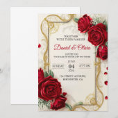 Huwelijksuitnodigingen Elegant met rode bloemen Kaart (Voorkant / Achterkant)