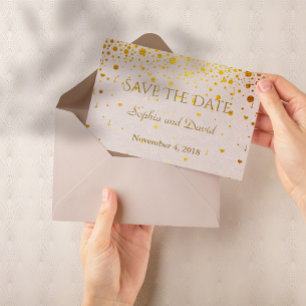 Huwelijksuitnodigingen Gold Confetti BEWAREN DE Save The Date