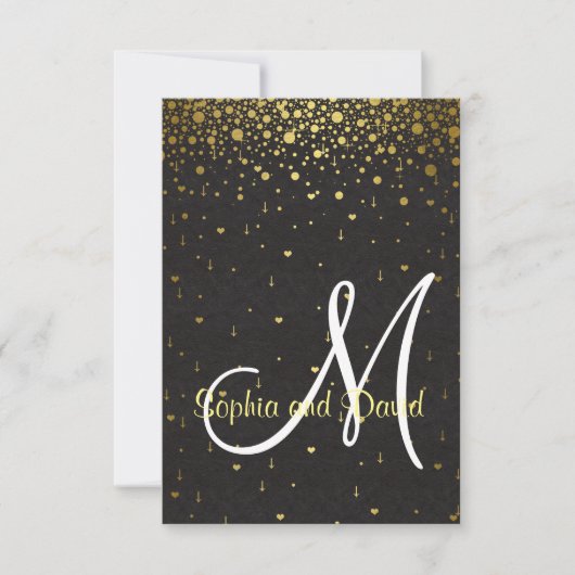 Huwelijksuitnodigingen | Gold Glam Confetti RSVP Kaart (Voorkant)