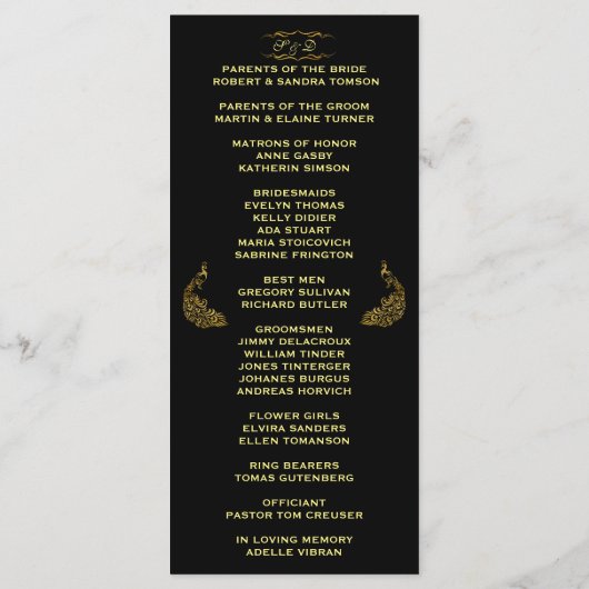 Huwelijksuitnodigingen | Gold Peacock-programma op Programma (Achterkant)