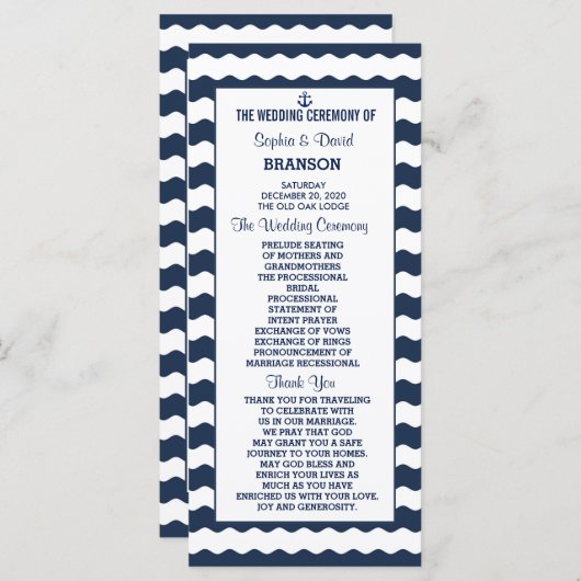 Huwelijksuitnodigingen | Nautical Navy Programme Programma (Voorkant / Achterkant)