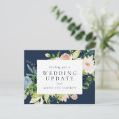 Huwelijksupdate marine floral briefkaart (Staand voorkant)