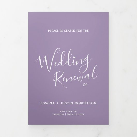 Huwelijksvernieuwingsceremonie paarse en witte pro drieluik programma (Cover)