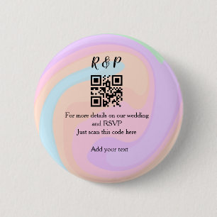 Huwelijkswebsite rsvp q-code Voeg naamtekst toe Ronde Button 5,7 Cm
