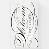 Huwelijkswelkom Elegant Script Zwart en Wit Spandoek (Verticaal)