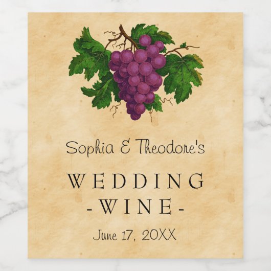 Huwelijkswijn Elegant  Paarse druiven Custom Wijn Etiket (Enkel label)