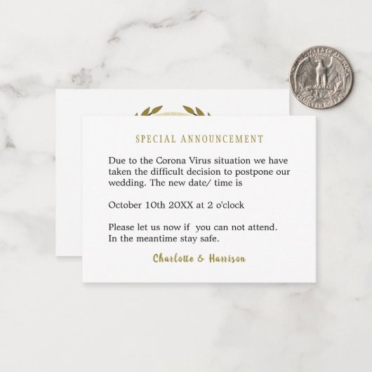 huwelijkswijziging notitiekaartje (Voorkant / Achterkant in situ)