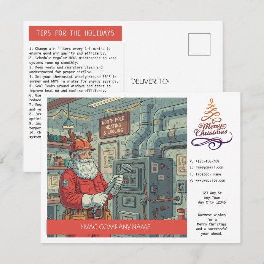 HVAC Christmas Greeting Postcard Feestdagenkaart (Voorkant / Achterkant)