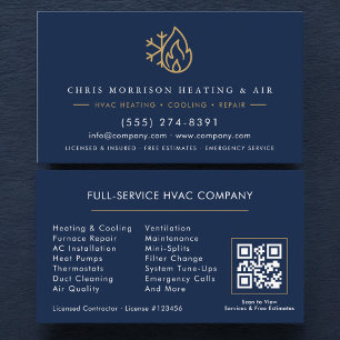 HVAC-dienstverleningsbedrijf Navy Blue Gold QR-cod Visitekaartje
