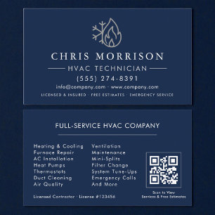 HVAC Navy Blauwe Zilveren QR-code Visitekaartje