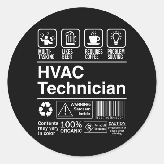 HVAC Technician Productlabel Ronde Sticker (Voorkant)