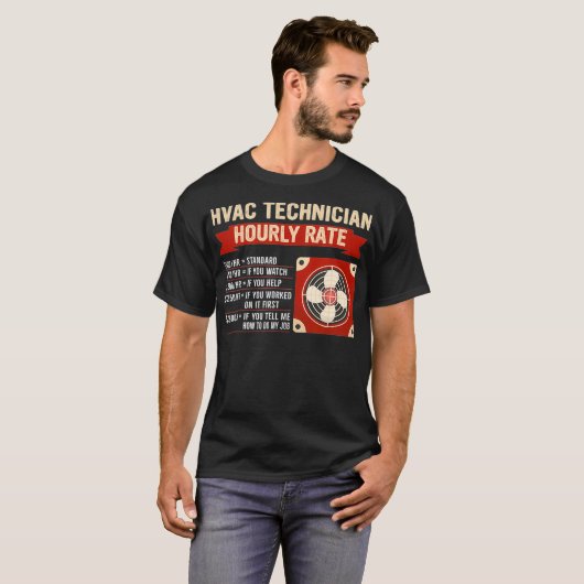 Hvac-technicus met uurtarief t-shirt (Voorkant volledig)