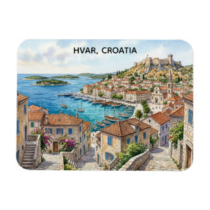 Hvar Kroatië Aquarel Panorama Uitzicht Reis Magneet
