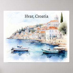Hvar Kroatië Waterverf Reizen Poster
