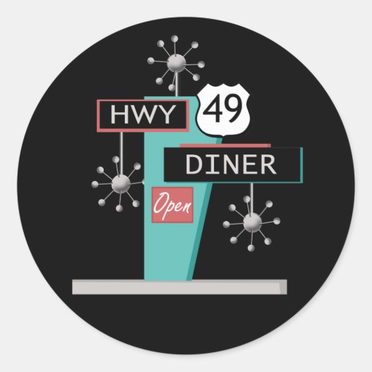 HWY 49 Diner Ronde Sticker (Voorkant)