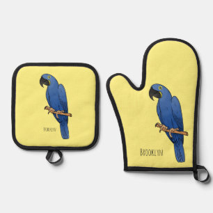 Hyacinth macaw bird cartoon illustraties ovenwant & pannenlap set