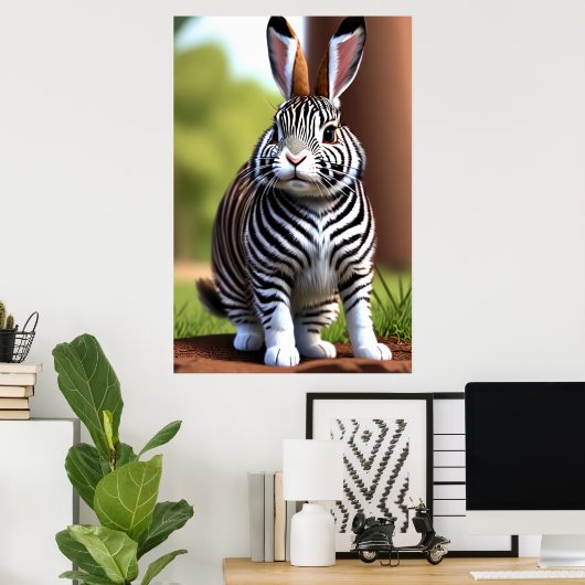 Hybride Cute en schattige Rabbit Zebra | AI Art. Poster (Thuiskantoor)