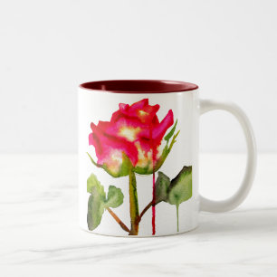 Hybride thee Roos waterverf moderne bloemkunst Tweekleurige Koffiemok