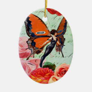 Hybride vlindervrouw met Rozen Keramisch Ornament