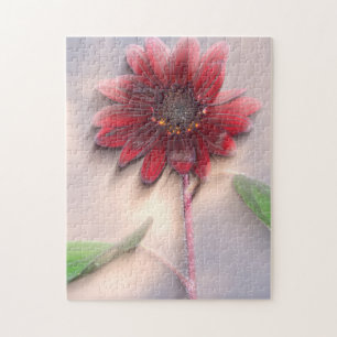 Hybride zonnebloem die in de wind waait legpuzzel