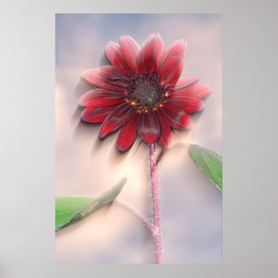 Hybride zonnebloem die in de wind waait poster
