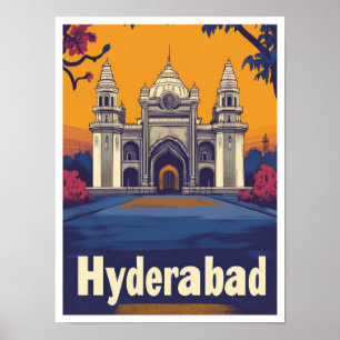 Hyderabad India Art Vintage Travel Illustration Poster