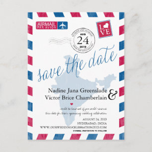 Hyderabad, India het Huwelijk van het Luchtpost Aankondigingskaart
