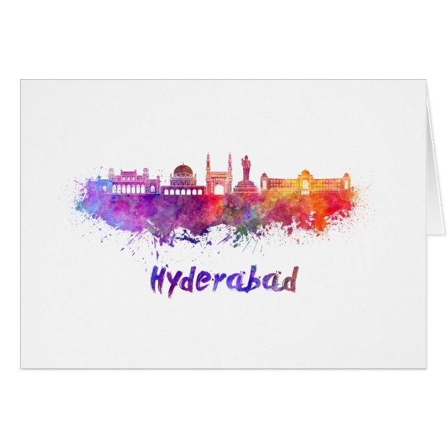 Hyderabad skyline in waterverf (Voorkant Horizontaal)