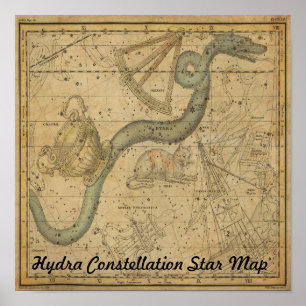 Hydra Constellation Star Map  Astronomie Poster