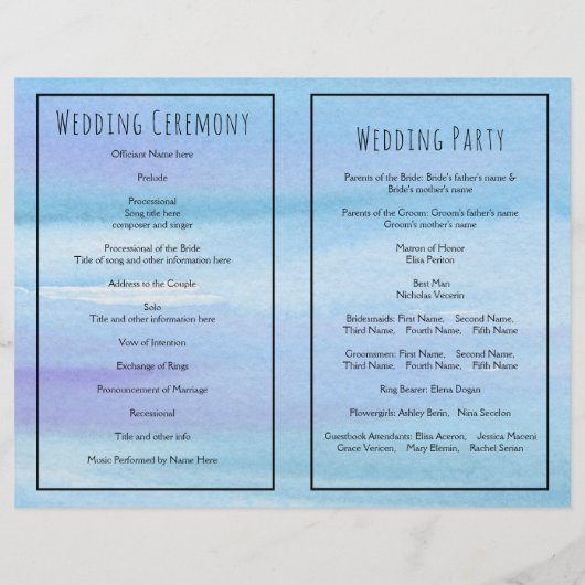 Hydrangea aquarelle fleurie mariage plié programme (Dos)