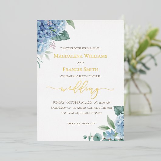 Hydrangea aquarelle | Invitation de mariage (Debout devant)