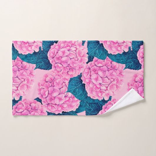 Hydrangea aquarelle motif, rose et bleu (Serviette à main)