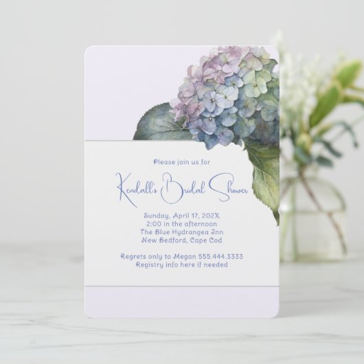 Hydrangea Art Pastels Invitation de douche nuptial (Debout devant)