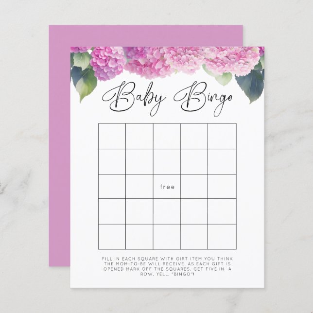 Hydrangea Baby shower Baby Bingo Games (Voorkant / Achterkant)