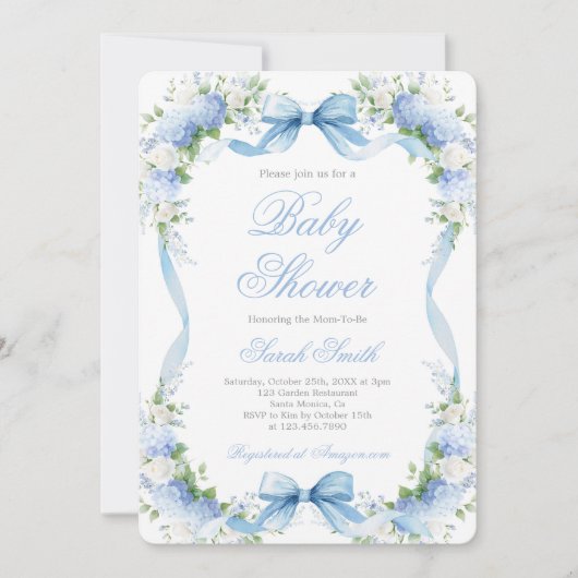 Hydrangea Baby shower Invitation garçon (Devant)