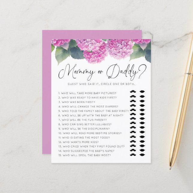 Hydrangea Baby shower Mama of Daddy Games (Voorkant / Achterkant in situ)