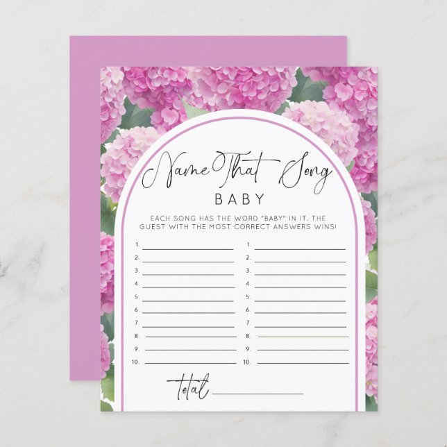 Hydrangea Baby shower Naam Song Games (Voorkant / Achterkant)