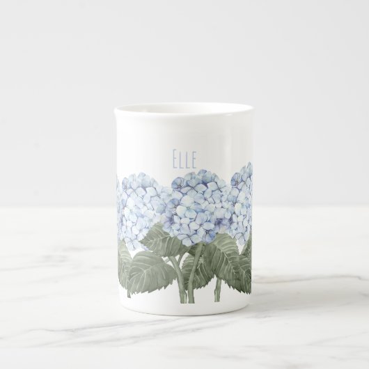 Hydrangea Blauwe Bloem Bone China Theekop Porselein Kop (Voorkant)