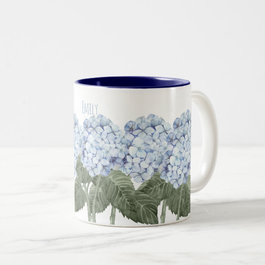 Hydrangea Blauwe Bloemen Contrast Mok (Voorkant rechts)