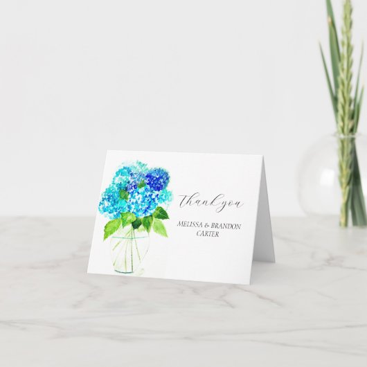 Hydrangea Bleu Floral Rustique Mariage Merci (Devant)