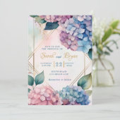 Hydrangea bleu rose Faire-part de mariage Floral (Debout devant)