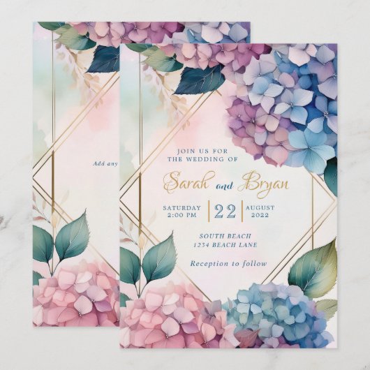 Hydrangea bleu rose Faire-part de mariage Floral (Devant / Derrière)