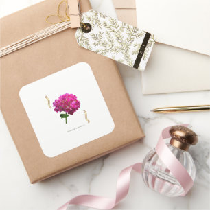 Hydrangea Bloei - Vintage Botanische Fuchsia Vierkante Sticker