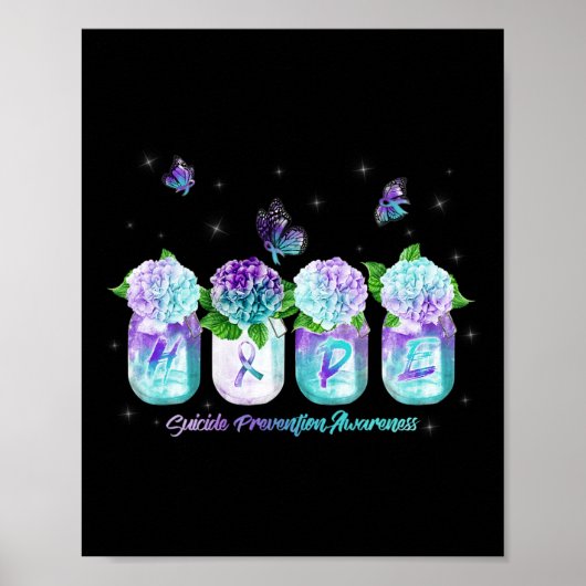 Hydrangea Bloem Vlinder Zelfmoord Preventie Awar Poster (Voorkant)