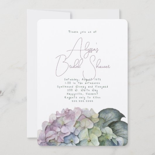 Hydrangea Bloemdouche Uitnodigingen (Voorkant)